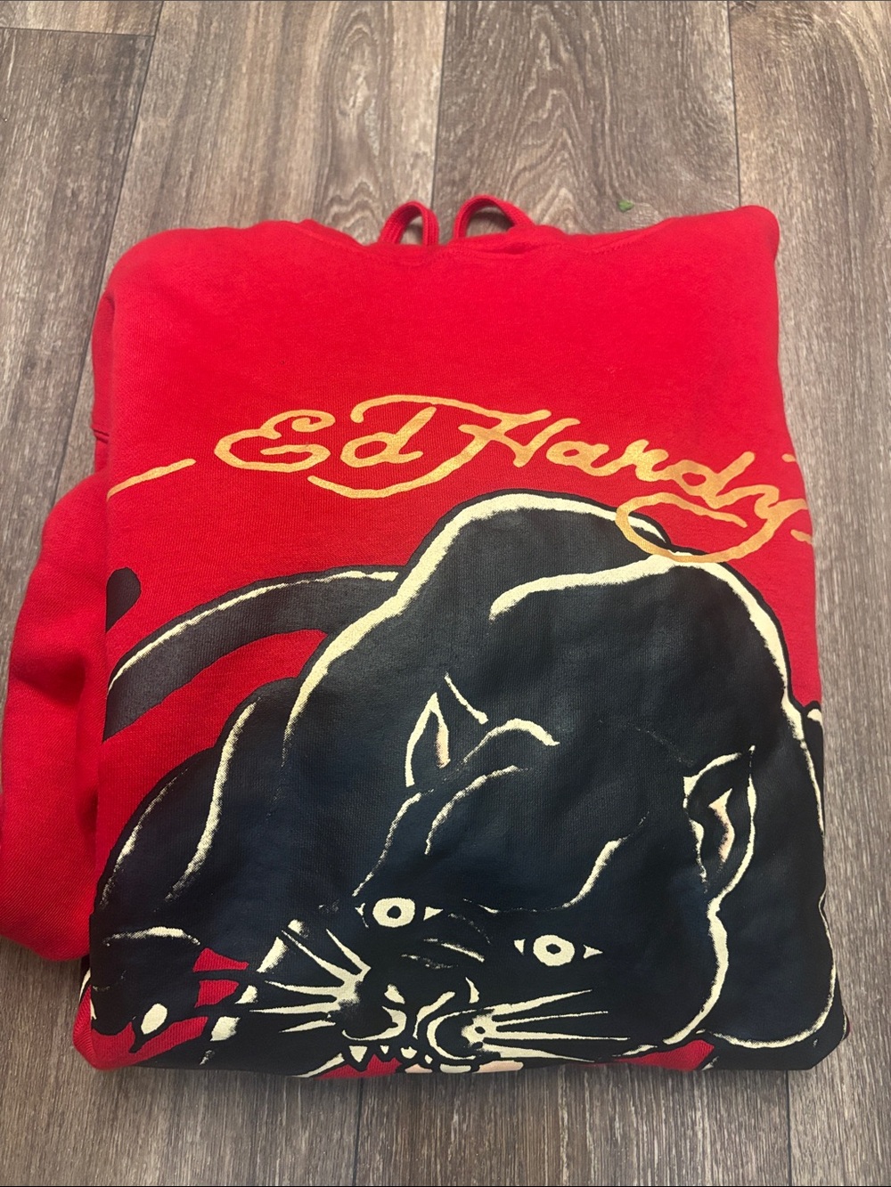 Ed Hardy Red Hoodie with Black Panther Graphic